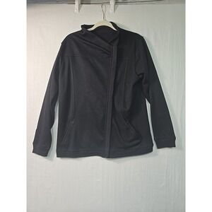 Chico's Weekends Black Asymmetrical Zip Front Jacket Modern Size 2 (Large)